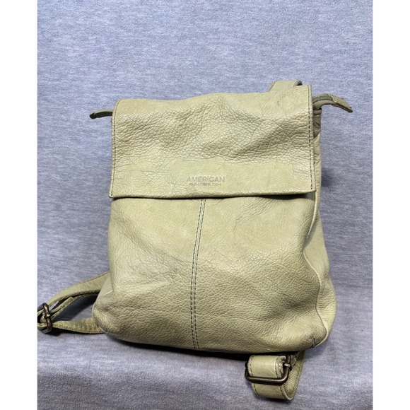 American Leather Co. Handbags - American Leather Co Sage Green Pebbled Leather Flap Backpack Bag Purse